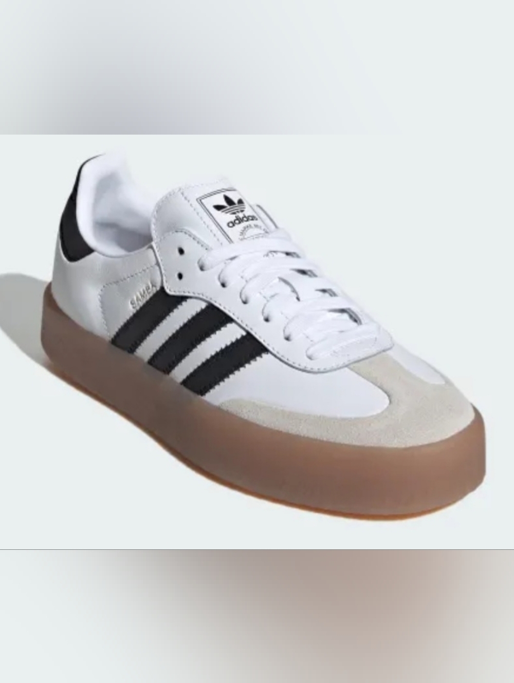 adidas White Leather Sneakers with Black Stripes and Gum Sole